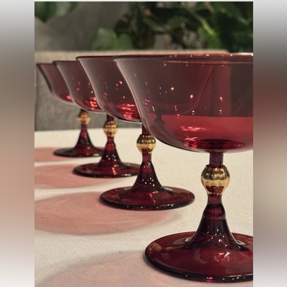 Anthropologie Catherine Martin Set/4 RED Coupe Glasses